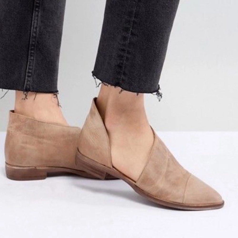 Free People Distressed Leather Slip On Mules Pointed Boho Neutral Royale flats